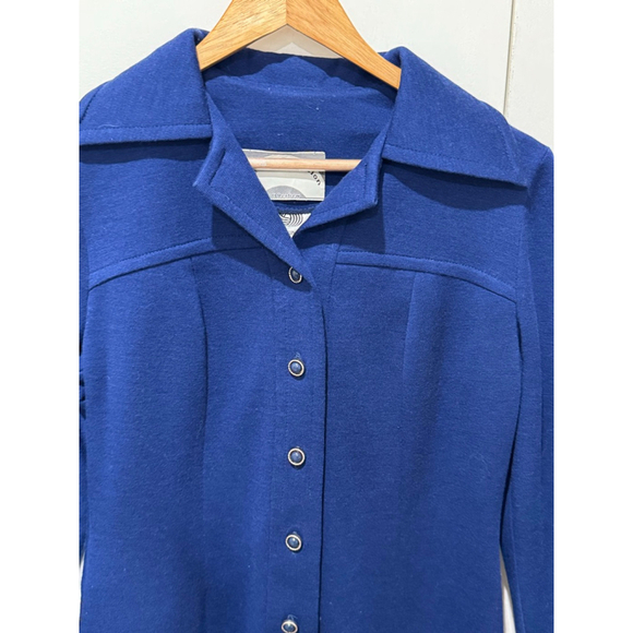 Women's Holt Renfrew vintage Wool collared button front coat Dress Size M Blue - Picture 2 of 10